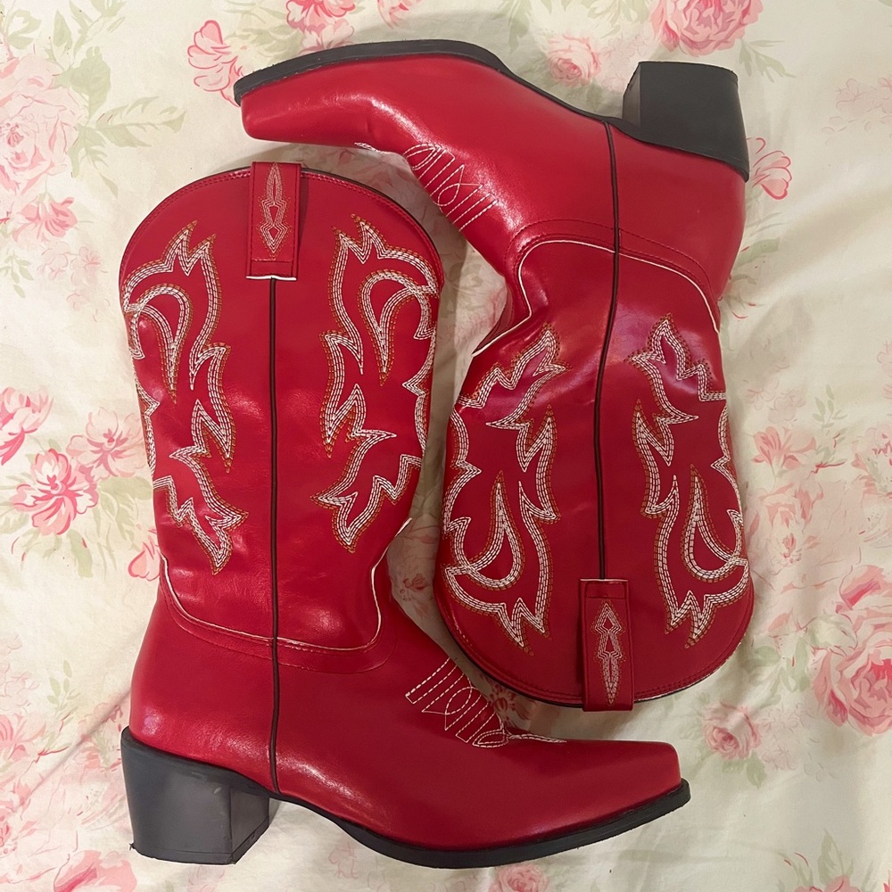Red Embroidered Cowboy Boots WOMEN